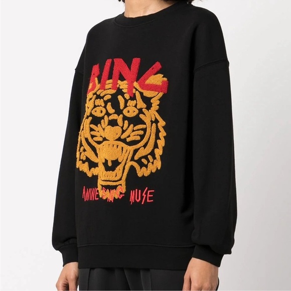Anine Bing TIGER SWEATSHIRT CHENILLE IN BLACK New with Tags! - Picture 4 of 14